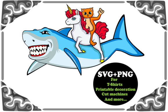 Cat and Unicorn Riding Shark SVG and PNG Review